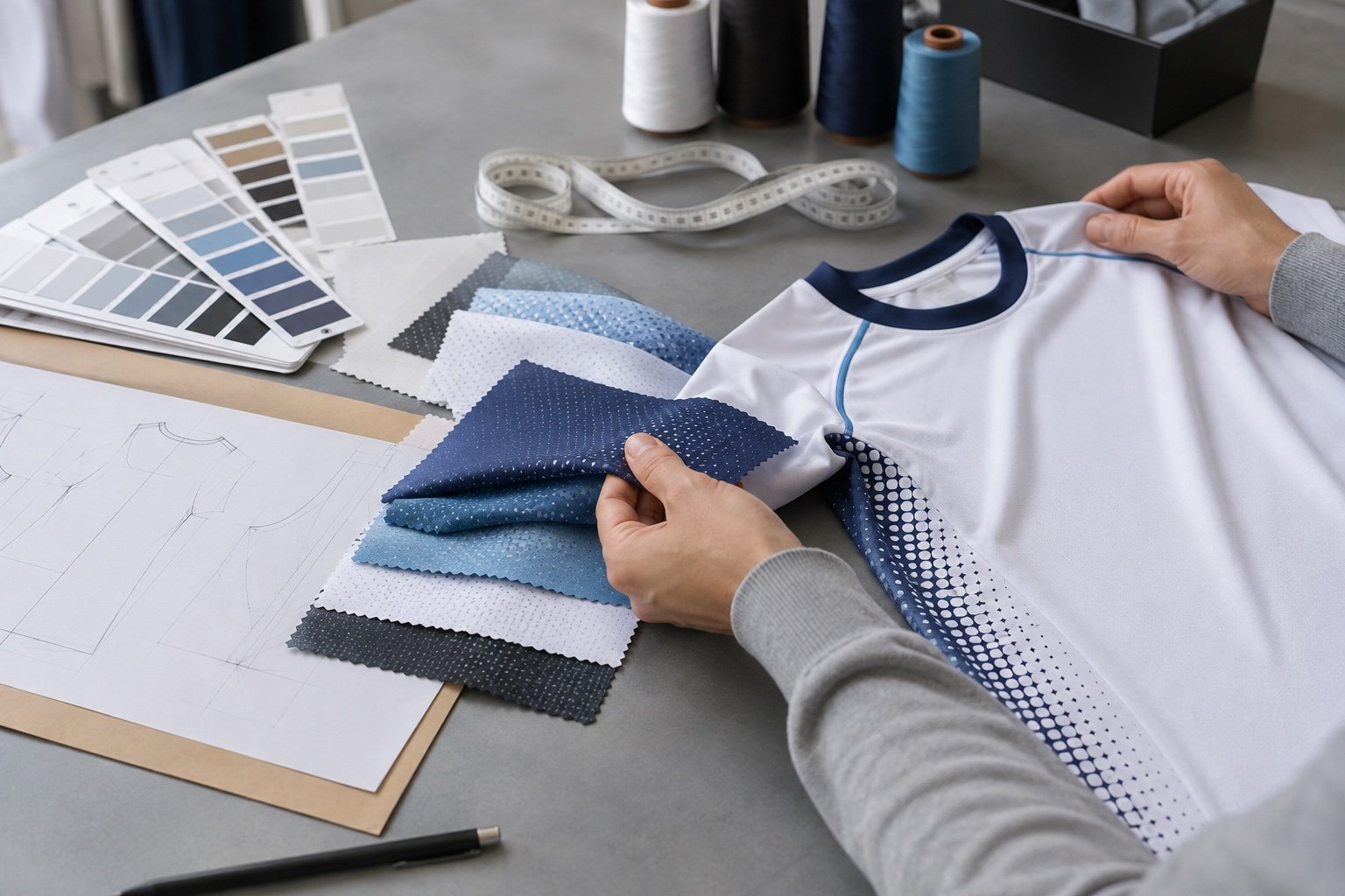 Illustrative apparel material and product development review