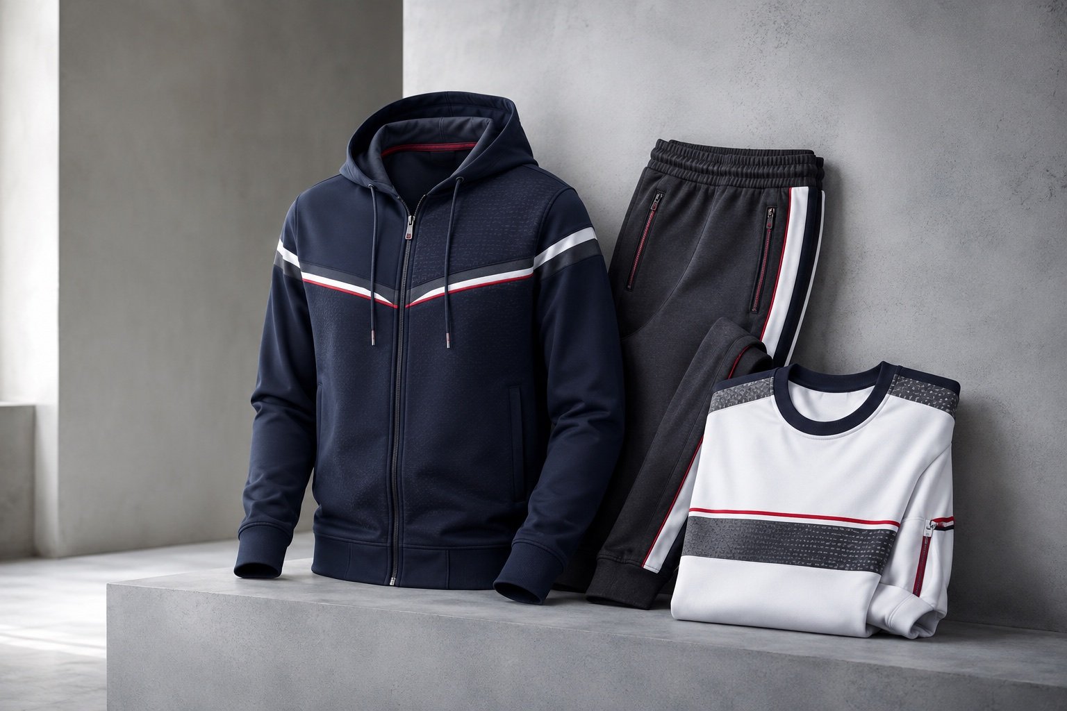 Illustrative custom printed hoodie and apparel set