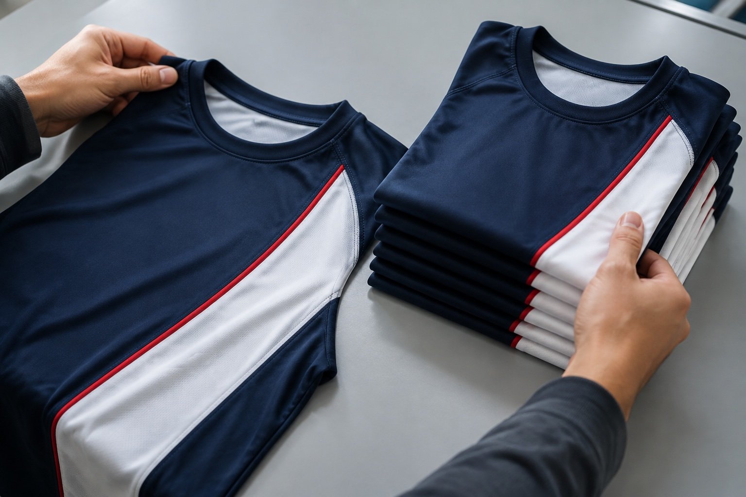 Illustrative sample-to-bulk garment comparison